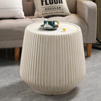 IRONORA White Vertical Fluted Round Side Table, Barrel Shaped Pedestal End Table, Pleated Textured Accent Coffee Table for Living Room Bedroom Entryway, Minimalist Indoor Decor Nightstand