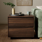 Mid Century Modern End Table with 2 Drawers, Wooden Nightstand Bed Side Table with Storage Bedside Night Stand for Bedroom Living Room Sofa, Brown