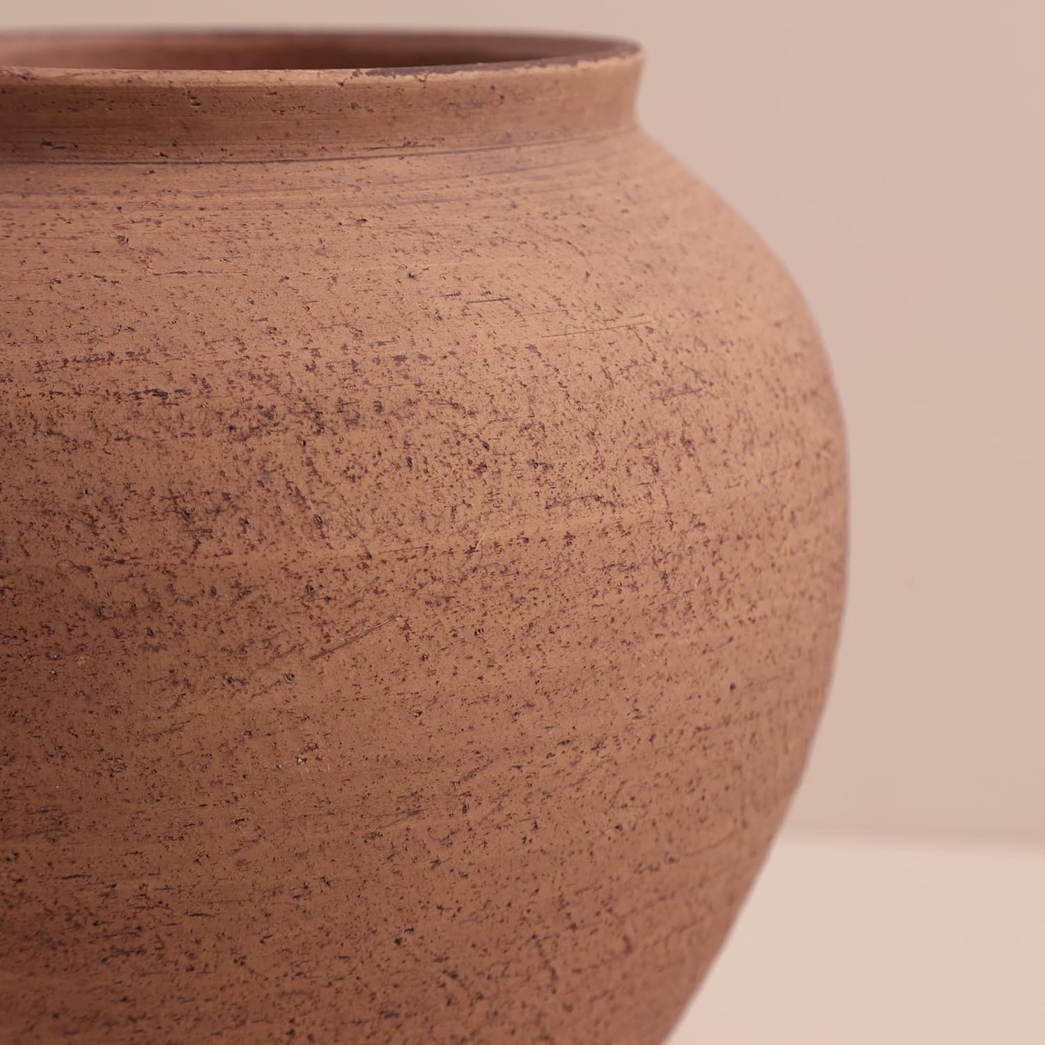 Rustic Terracotta Ceramic Vase, 6.7” Wabi-Sabi Clay Flower Vase, Handmade Pottery Vase for Dried Flowers, Boho Farmhouse Table Centerpiece for Entryway, Shelf, Nightstand Decor