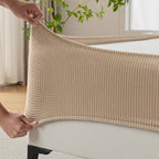 MIYE Jacquard Fabric Box Spring Cover,Super Stretchy Wrap Around 4 Sides Elastic Bed Skirt,Wrinkle & Fading Resistant,Washable & Easy Fit. (Cream, Queen)