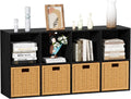 8 Cube Storage Organizer, 11 in Black Cube Shelf, Wood Cubby Storage Organizer with Back Panel & Open Compartments, Vertical or Horizontal Cube Bookshelf Bookcase for Living Room, Bedroom, Entryway