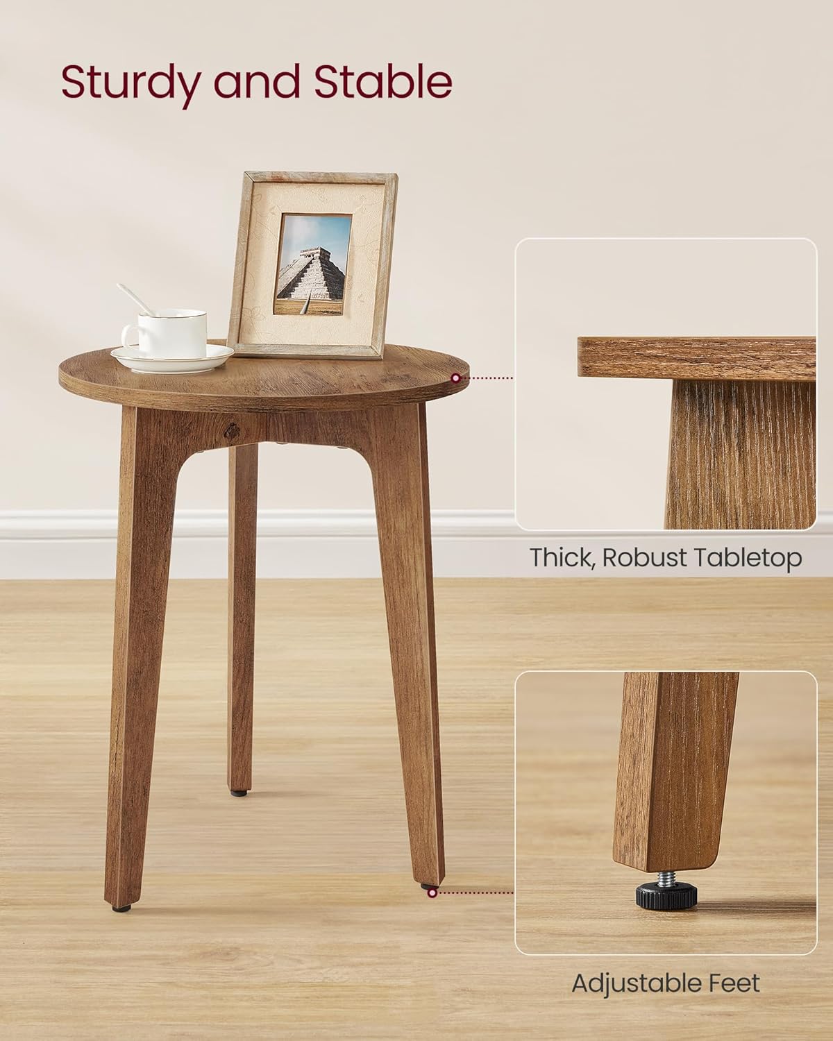 VASAGLE MAEZO Collection - Small Side Table, Round End Table, Nightstand with Tapered Legs, Curved Transitions, for Small Spaces, Living Room, Bedroom, Honey Brown ULET237KB01S