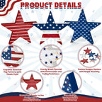 6 PCS 4th of July Wooden Signs, Red White Blue 4th of July Decorations, Star-Shaped 250th Anniversary Patriotic Decor, Independence Day Wood Centerpieces for Tables Shelf Tray Memorial Veterans Day