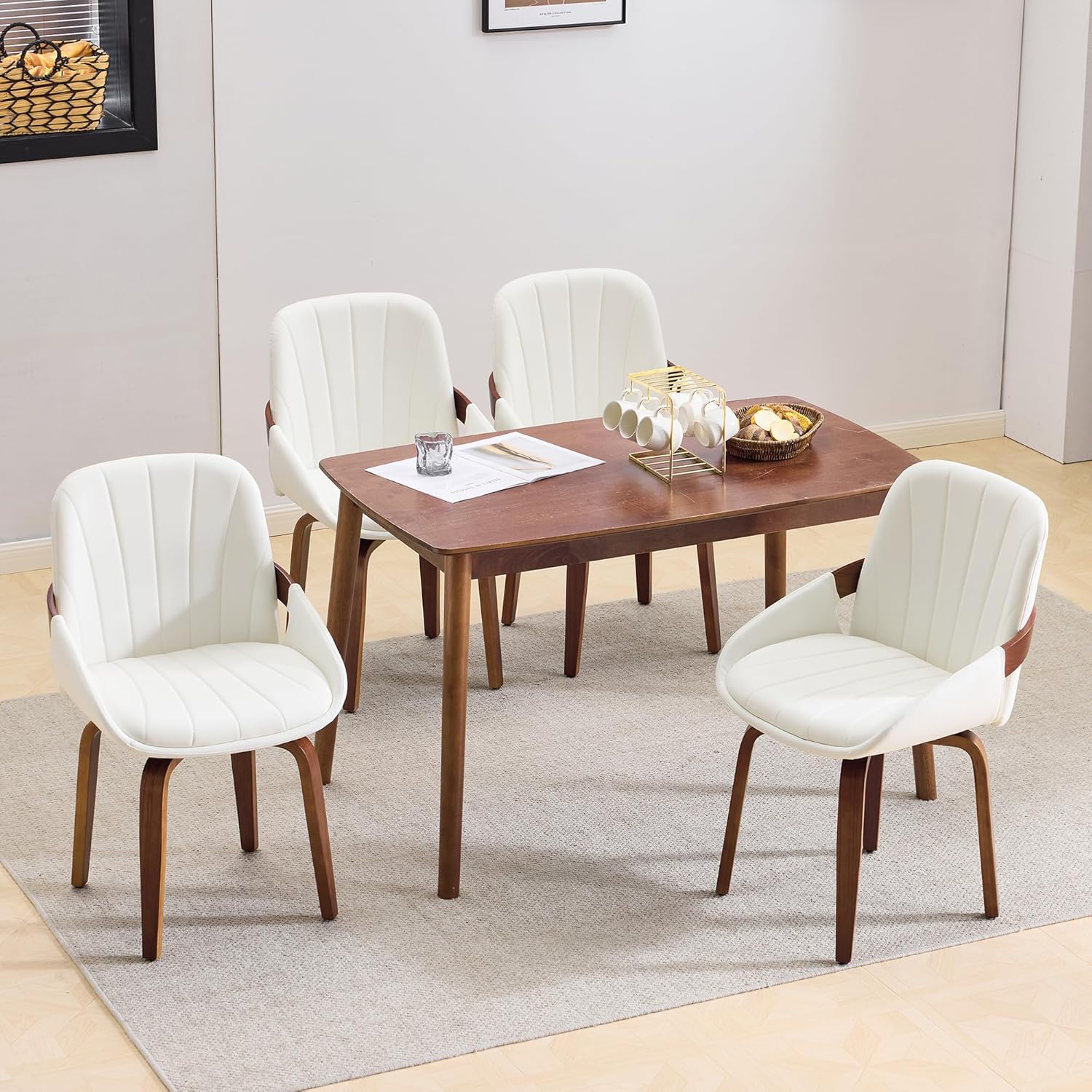 Swivel Dining Chairs Set of 4, Mid Century Modern Swivel Dining Chairs with Arms，Upholstered Kitchen & Dining Room Side Chairs with Solid Wood Legs for Living Room
