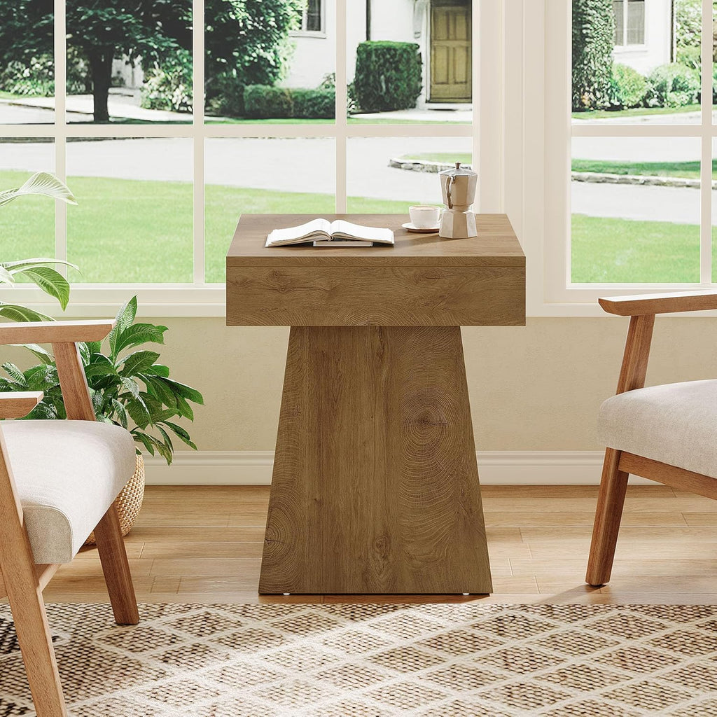 Tribesigns Small End Table, Rustic Square Side Table with Wide Base, Farmhouse Small Nightstand Beside Bed, Next to Armchair, for Living Room, Light Brown