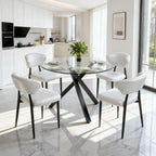 Round Glass Dining Table Set for 4, 39" Round Kitchen Table and Chairs for 4 with Tempered Glass Top and Metal Base, 5 Piece Modern Dining Room Table Set for Small Spaces
