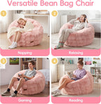 Hobestluk Bean Bag Chair with Portable Handle Donut-Shaped Large Bean Bag with Plush Cover for Living Room Bedroom or Reading Nook (Large, Pink)