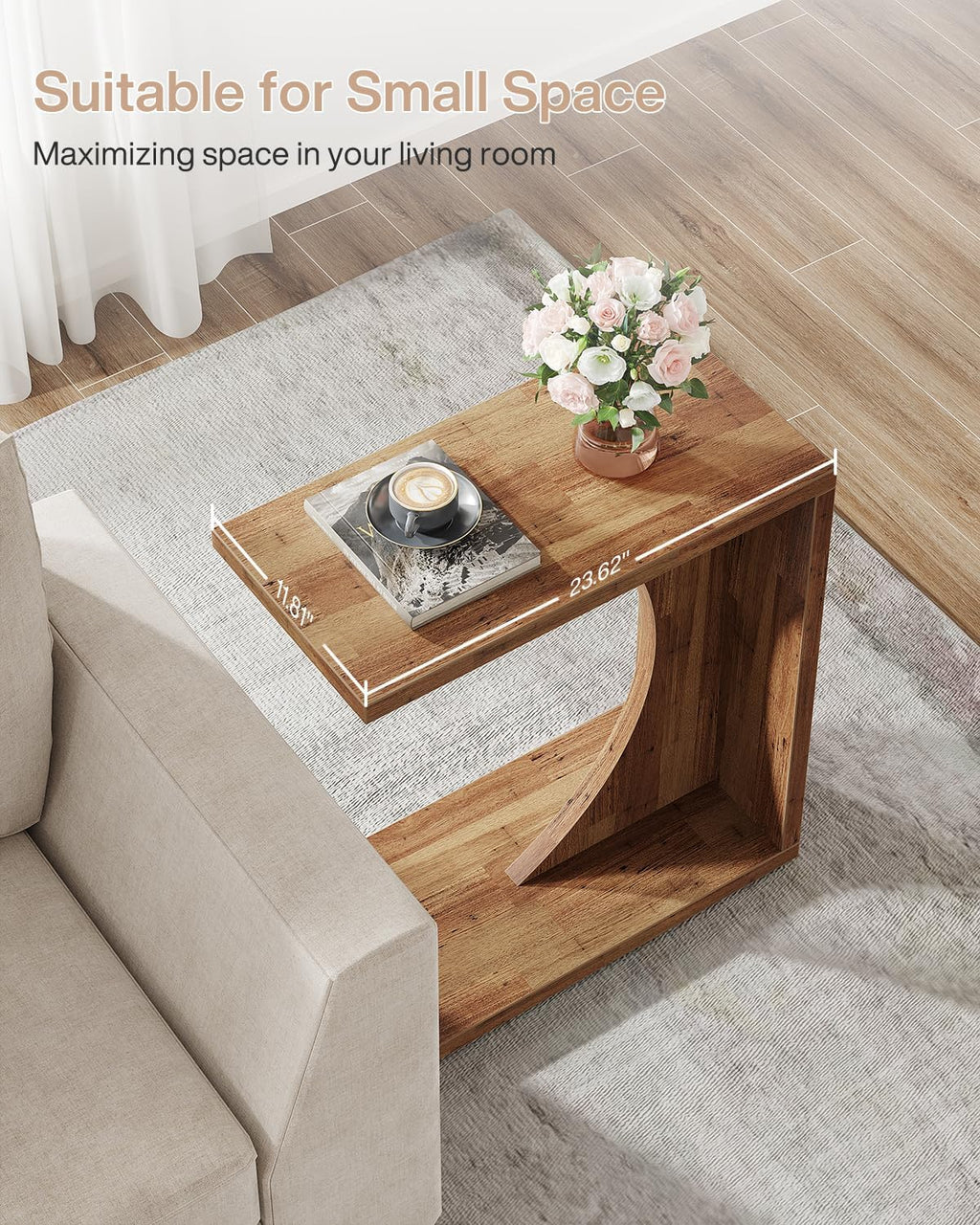 Tribesigns C-Shaped End Table for Couch, Sofa Side Table, C Table for Small Space, Living Room, Bedroom (1, Walnut Brown)