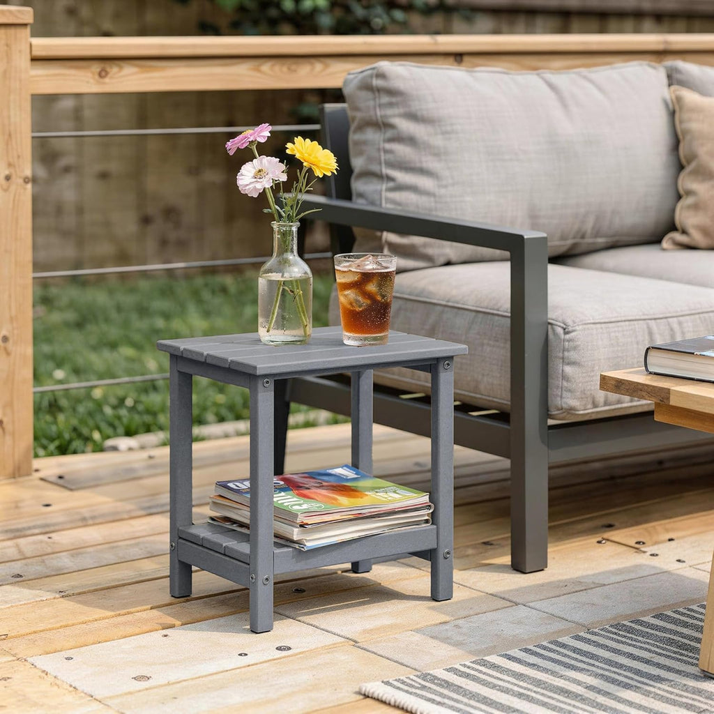 Amazon Basics Outdoor Side Table with Lower Shelf, Weather-Resistant Stainless Steel, 41.91cm x 32cm x 41.91cm, Grey, 1-Pack