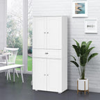 72" Freestanding Kitchen Pantry Cabinet with 2 Large Double Door Cabinets and 1 Center Drawer, White,15.75 * 29.25 * 72.5