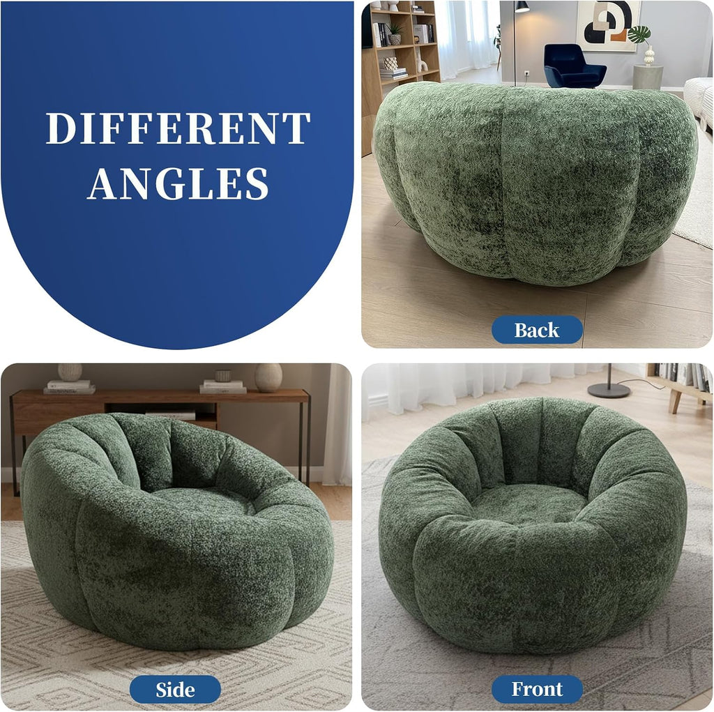 WHGBJA Pumpkin Bean Bag Chair for Adults/Teens with Filler Memory Foam, 5FT Comfy Big Bean Bag Sofa for Gaming, Reading, Relaxing in Living Room, Bedroom (Green)