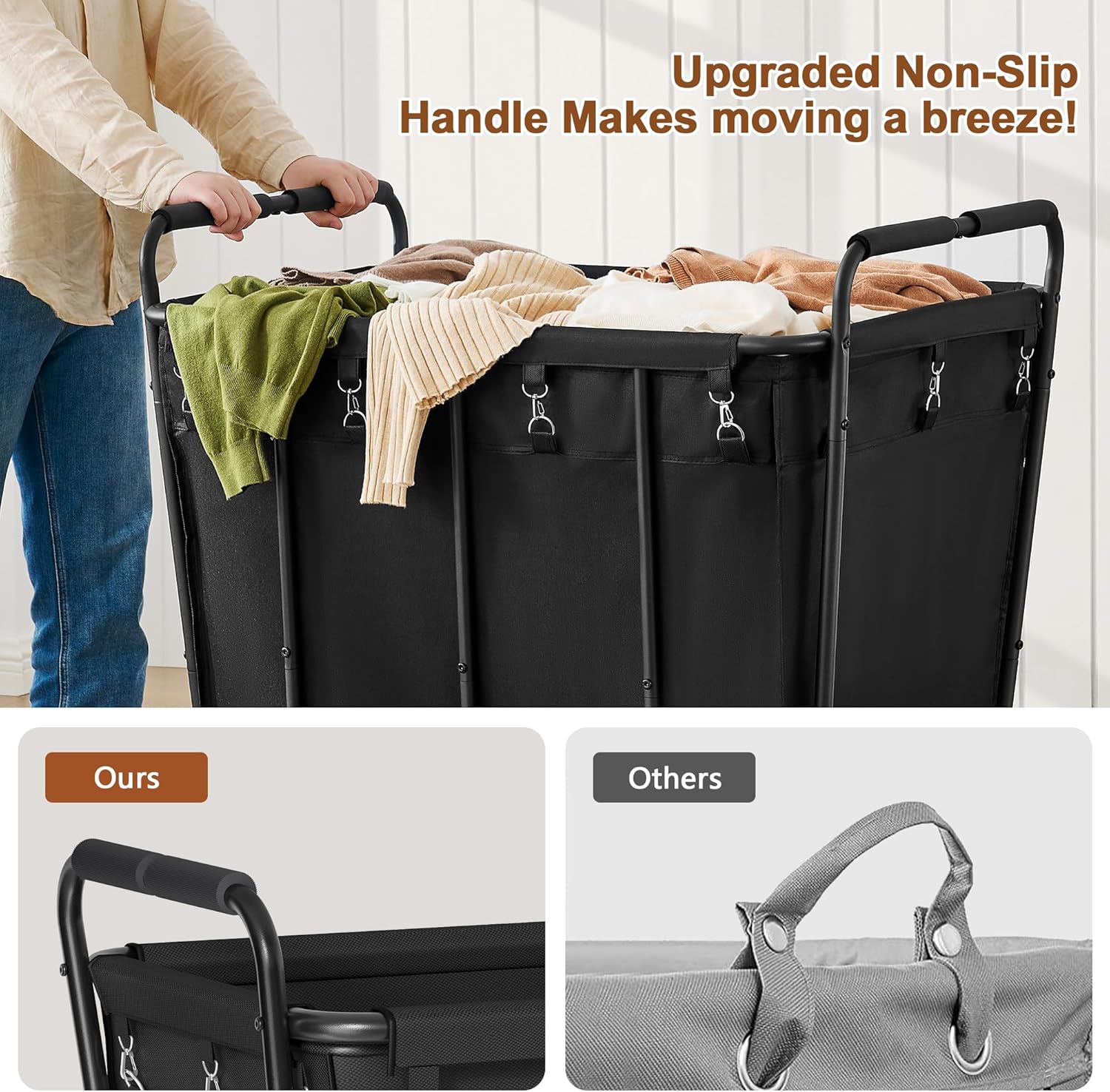 Hoctieon Large Laundry Cart with Wheels, 400L Heavy Duty Laundry Basket Organizer, Rolling Hamper Sorter for Clothes Storage, Industrial Dirty Clothes Hamper for Home & Hotel, Black