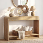 Farmhouse Entryway Table, 43.7" Console Tables for Entryway with Open Shelf, Sofa Table Behind Couch, Wooden Entry Table with Storage for Entrance, Living Room, Hallway, Natural