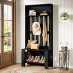 Tribesigns Hall Tree with Bench and Shoe Storage, Modern Entryway Bench with Coat Racks, 70.8" Tall Wooden Hall Tree Organizer with 4 Hooks for Mudroom, Hallway, Bedroom, Space-Saving, Black