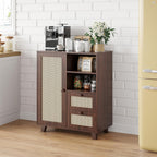 Farini Side Buffet Cabinet with Rattan Doors,Kitchen Sideboard with 2 Drawers Coffee Bar Storage Console Table,Walnut,27.6 inch