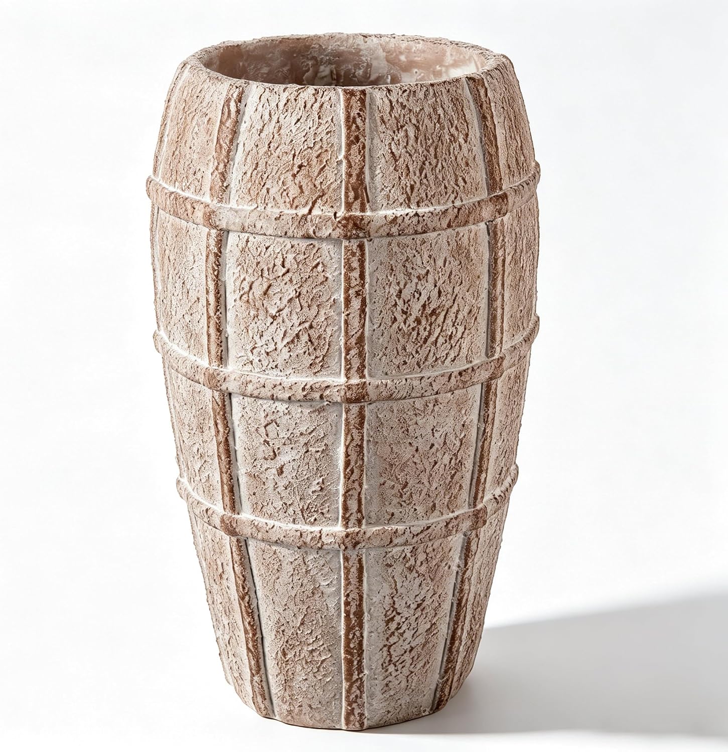 Briful Rustic Terracotta Flower Vase for Home Decor 12" Brown Farmhouse Textured Barrel-Style Ceramic Vase Vintage Handcrafted Gridded Design for Faux & Dried Flowers Living Room Table Centerpiece