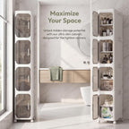 KHNR 4-Tiers Slim Bathroom Storage Cabinet,Narrow Bathroom Storage,Foldable Storage Cabinets,Movable Bathroom Storage Organizer for Small Spaces,Bathroom,White