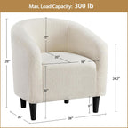 Yaheetech Accent Barrel Chair, Boucle Fabric Club Chair, Furry Sherpa Elegant Armchair with Cozy Soft Padded, Suitable for Living Room Bedroom Reception Room Office, Ivory