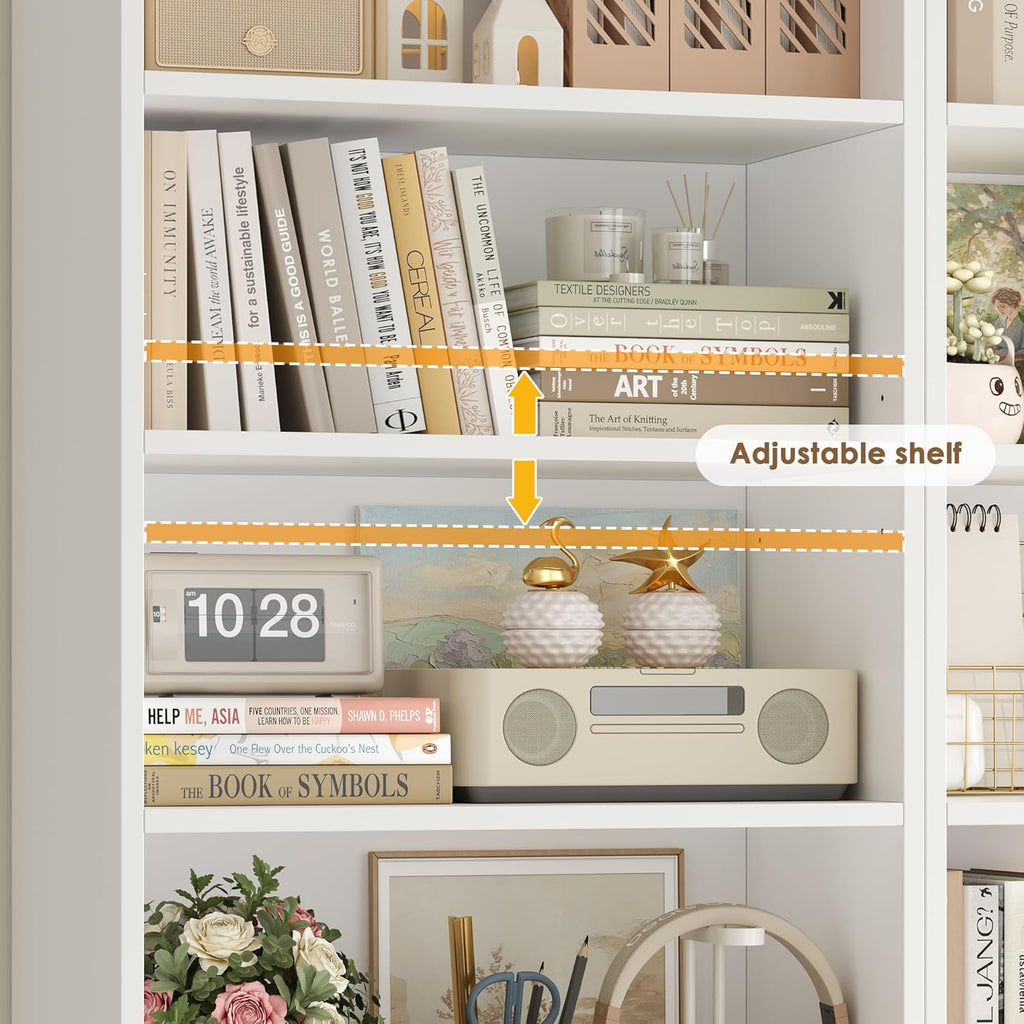 FACBOTALL 73.2" Tall Bookshelf and Bookcase, 6-Tier Open Bookshelf with Storage, Deep Bookshelf with Adjustable Shelf, Freestanding Display Storage Shelves for Living Room, Home Office, Study, White