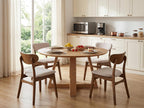 Wooden Dining Chairs Set of 2 - Farmhouse Fabric Upholstered Kitchen Chairs with Curved Back, Solid Wood Mid-Century Modern Side Chair for Dining Room, Beige & Walnut