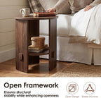 chairus Round Side Table, 15.5" Small End Table with 2-Tier Open Storage, Modern Nightstand for Living Room Bedroom, Compact Accent Furniture for Small Spaces, Walnut