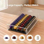 Coffee Pod Drawer Organizer for Nespresso Vertuo Pods,Acrylic Coffee Pod Holder Holds 40 Large or 60 Small Capsules or 28 K-Cups,Pull-Out Drawer with Anti-Slip Base for Home & Office,Matte Black