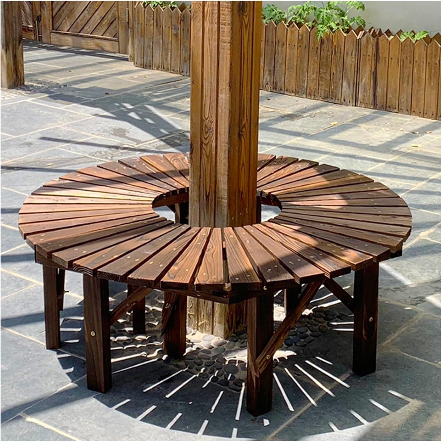 Tree Bench Wrap Around Park Seating Slatted Seat,Wooden Curved Benches,for Garden,Lawn,Patio & Backyard