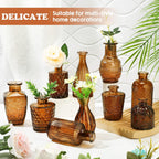 Inbagi 20 Pcs Glass Bud Vase Set - Dark Amber Small Flower Vases Bulk, Vintage Embossed Decorative Bottles for Wedding Valentine Home Table Centerpieces Decor