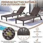 Patio Chaise Lounge Chairs Set of 2 Wicker Pool Lounge Chairs Outdoor with 5 Adjustable Back & Removable Cushion & Tray Tanning Chair Sun Loungers for Patio Poolside Deck Beach