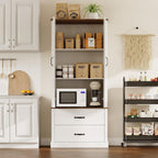White Kitchen Pantry Cabinet with 2 Drawers, Farmhouse Tall Storage Cabinet, Wood Food Pantry with Barn Doors and Adjustable Shelves Versatile Storage Freestanding Cupboard for Kitchen