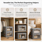 2-Pack Large Storage Bins with Lids,Stackable&Collapsible Closet Storage Bins,Oxford Fabric Organizer Box with Clear Window,Large Decorative Storage Boxes for Closet,Dorm16.5"x11.8"x11"