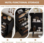 GarveeHome 39.4'' Modern Buffet Cabinet with Storage, Black Sideboard with Fluted Glass Door, 3 Drawers and Adjustable Shelf, Console Table for Kitchen, Dining Room, Living Room