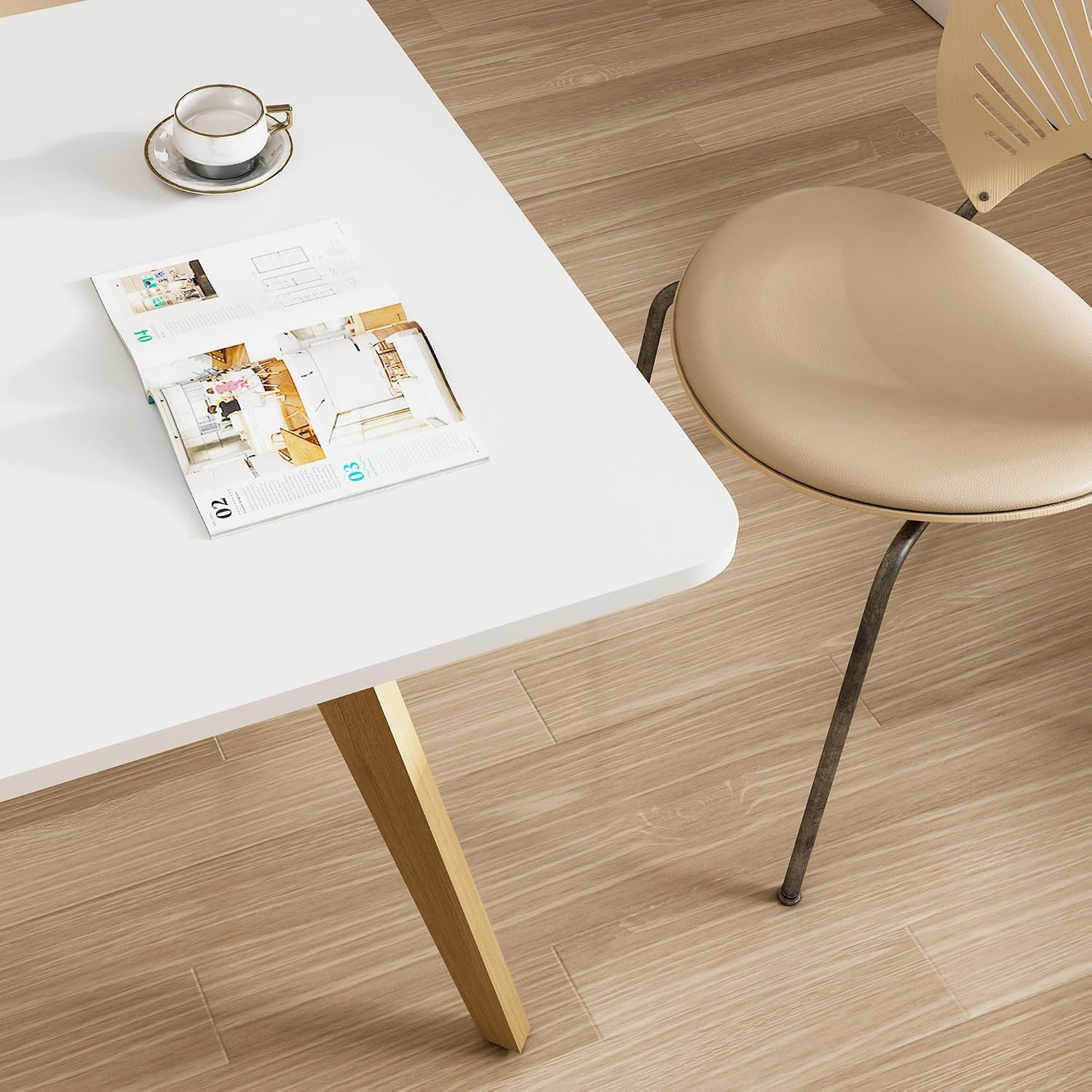 27.6" Small Dining Table for 2-4, White Square Kitchen Table with Solid Wood Legs Mid Century Modern Dining Table for Small Spaces, Dining-Room, Apartment, Farmhouse, Living Room