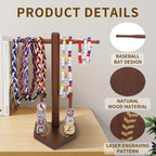 Baseball Ring Display Holder for Championship Rings & Necklaces, Wooden Sports Jewelry Organizer with Bat Stand for Baseball Softball Players, Athlete Gift Display Case for Rings Bracelets Medals