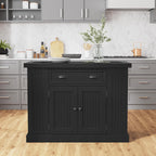 Homestyles Nantucket Distressed Black Kitchen Island with Black Granite and Wood Drop Leaf Breakfast Bar, 48"W