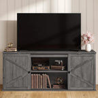 VASAGLE Farmhouse TV Stand for TVs up to 65 Inches, Entertainment Center with Storage Cabinets and Sliding Barn Doors, Media Console Table for Living Room, Grey ULTV535G101