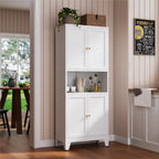YAUWOH 69" Tall Metal Pantry Cabinet with Microwave Shelf, 4 Doors & 3 Adjustable Shelves, 120LBS Per Shelf Heavy Duty Storage Cabinet with Anti-Tip Design for Kitchen,Dining Room (1PC,White)