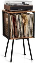 Faesun Record Player Stand with Storage Holds 100+ Vinyl Records, Industrial Turntable Stand with Storage Shelf, LP Album Organizer Cabinet for Small Spaces,Rustic End Table
