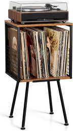Faesun Record Player Stand with Storage Holds 100+ Vinyl Records, Industrial Turntable Stand with Storage Shelf, LP Album Organizer Cabinet for Small Spaces,Rustic End Table