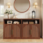 Fluted Buffet Cabinet with Storage, 31.5" Wide Wood Sideboard Credenza with Open Storage Shelf & Adjustable Shelves, Modern Kitchen Entryway Accent Table for Dining Room Living Room Hallway, Walnut