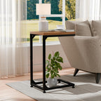 Ekisemio C Table for Sofa, C Shaped End Table with Metal Frame, Small Side Table for Couch, TV Tray for Living Room, Bedroom, Rustic Brown
