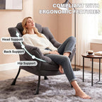MBOOYOME Lazy Chair, Modern Accent Chair with Armrests, Side Pocket & Metal Frame, Comfy Leisure Chair for Living Room, Bedroom, Dorm & Office, Dark Grey