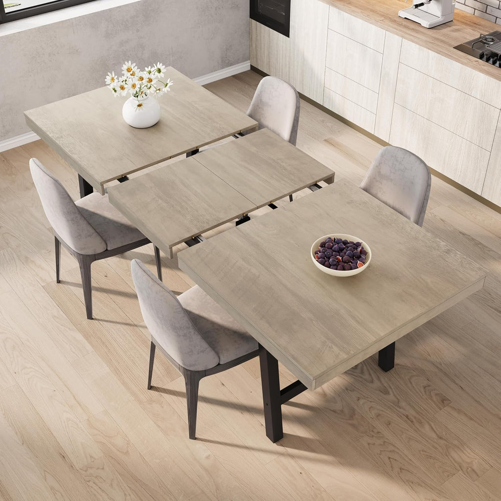 GarveeHome 63-83" Extendable Dining Table, Industrial Rectangular Dining Room Table for 6-8 People, Expandable Kitchen Table with Heavy Duty Metal Frame for Dining Room, Kitchen & Parties, Grey