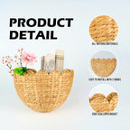 LUSYDECO Set of 2 Scalloped Wicker Wall Basket, Handwoven Boho Wall Decor Basket, Wall Hanging Baskets for Nursery, Door, Plants, Mail