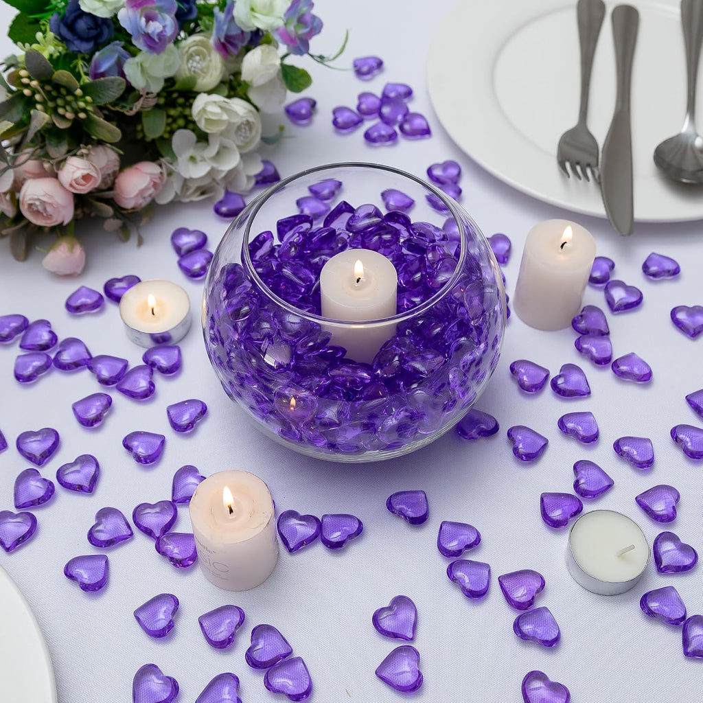 Purple Heart Shaped Acrylic Gems,Vase Fillers,225 PCS | Vase Fillers for Centerpieces, Heart Table Scatter Decorations, Valentine's Day, Wedding, Bridal Shower Party Supplies