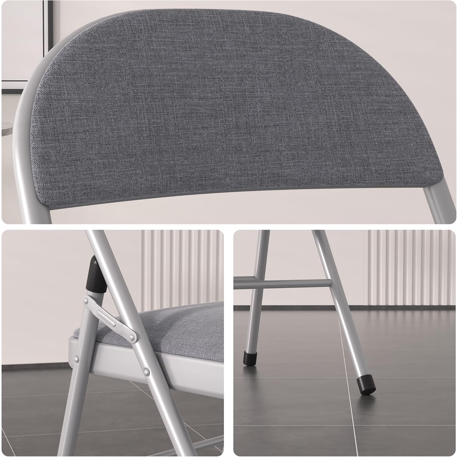VECELO 5 Piece Folding Card Table Square and Chairs Set, Collapsible Legs & Portable for Indoor/Outdoor, Picnic, Dark Grey