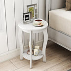 GOFLAME 2-Tier Round End Table, Mid-Century Modern Sofa Side Table with Storage Shelf, Solid Wood Legs, Compact Accent Table, Nightstand for Living Room, Bedroom, Small Space, White