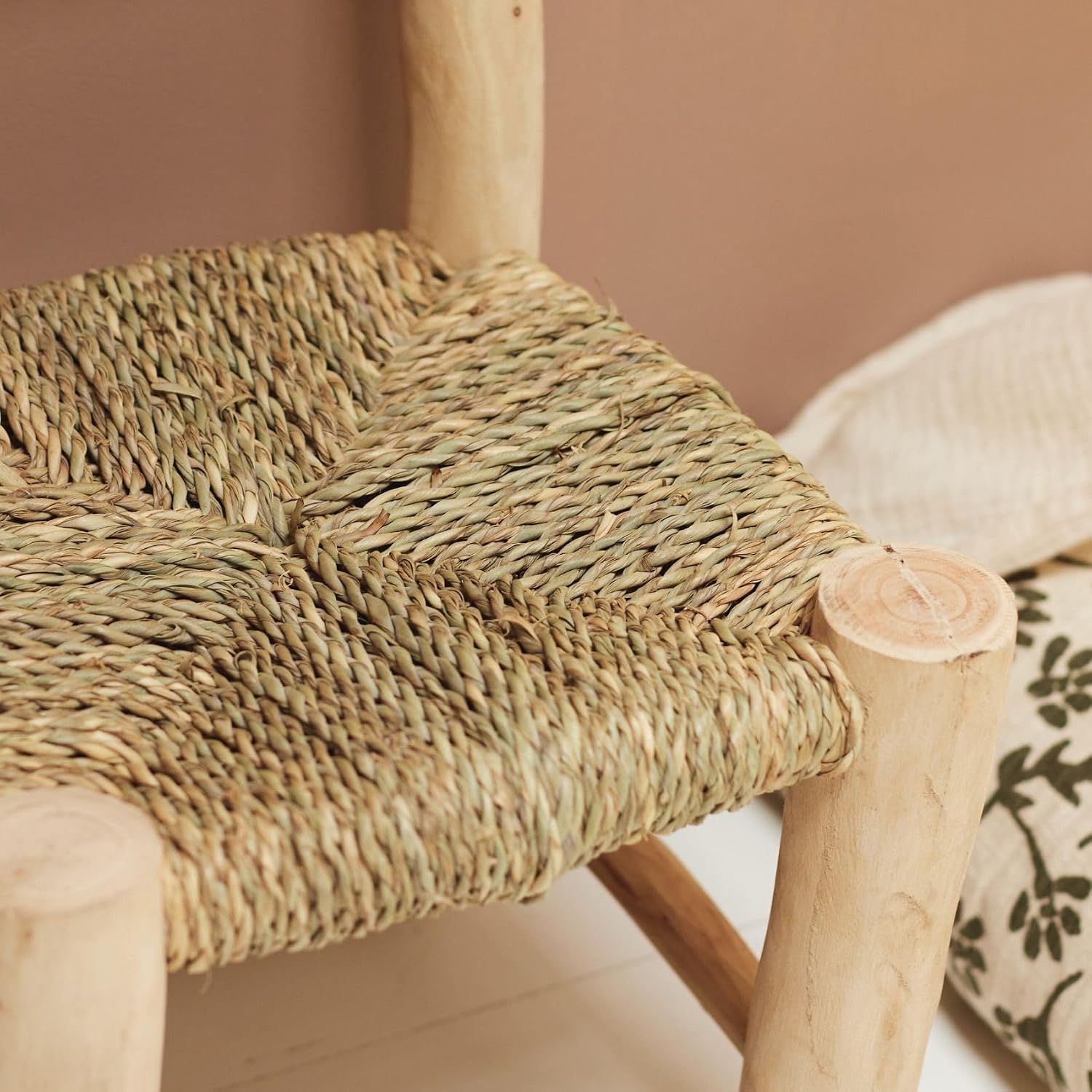Home Maison Chair, Raw Laurel Wood Doum Palm Fiber, Natural, 45 x 20 x 20 cm
