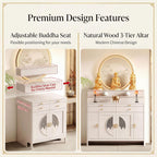 Solid Wood Frame Buddhist Altar Cabinet, Personal Shrine Altar Table with Storage Drawer, Chinese Cabinet Pedestal Offering Table Buddhist Prayer (White, 49.6" L * 23.6" W * 50" H in, Wood)