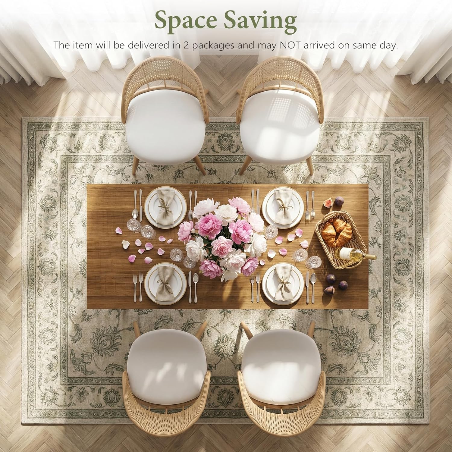 STHOUYN 63"-79" Farmhouse Wood Extendable Dining Room Table Set with 4 Upholstered Chairs, Rectangular Expandable Retractable Kitchen Table and Chairs Set of 6 (63"-79" Brown Table + 4 White Chairs)